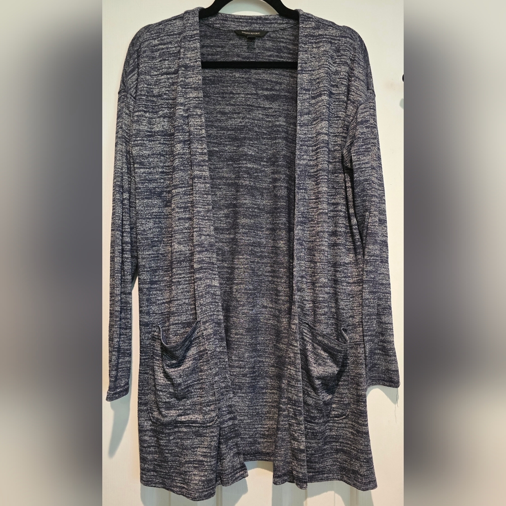 Women's Banana Republic Long Sleeve Cardigan W/Pockets Size Small Blue & Grey